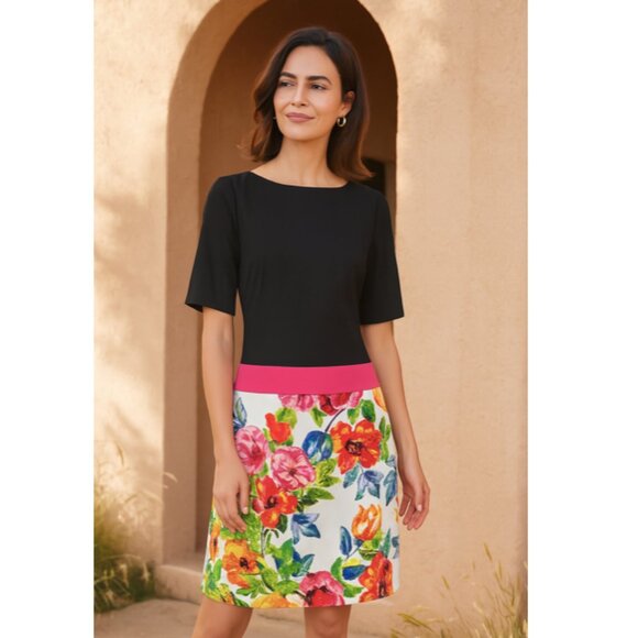 Eliza J Dresses & Skirts - Eliza J Women's Shift Dress Black & Floral Colorblock Multicolor Size 8 Soft